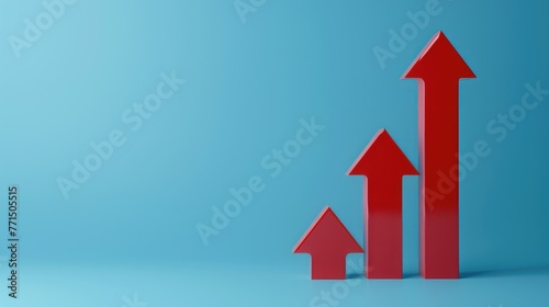 Ultrawide Solid Blue Background with 3D Red Arrows Icon Growing Graph