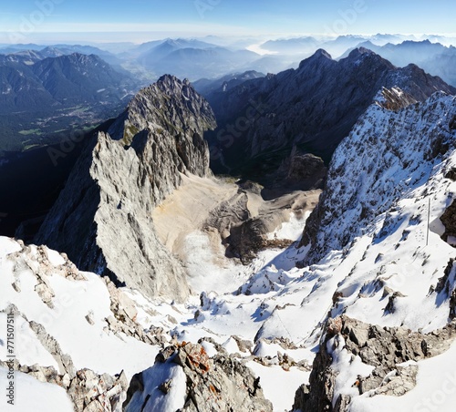 Highest peak of the Wetterstein Mountains, Zugspitze, in the Bavarian Alps in Germany photo