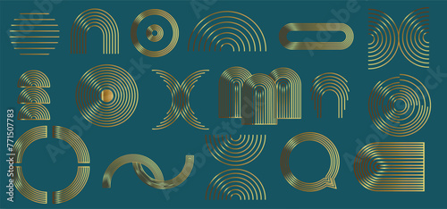 Line geometric arch and circle abstract shapes, Golden gradient elements