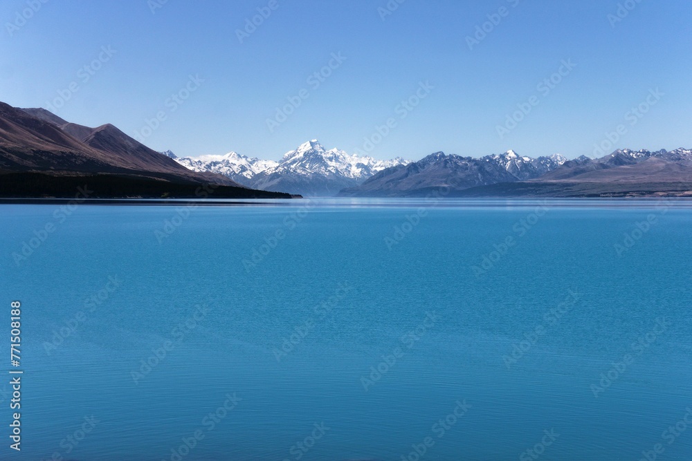 Scenic view of Lake Pukaki and Mount Cook in New Zealand.