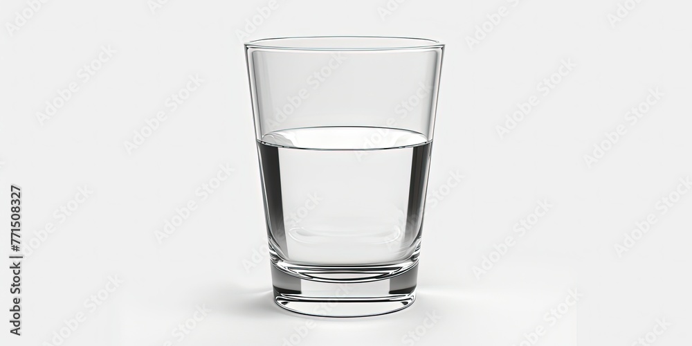 Glass half full of water on a white background