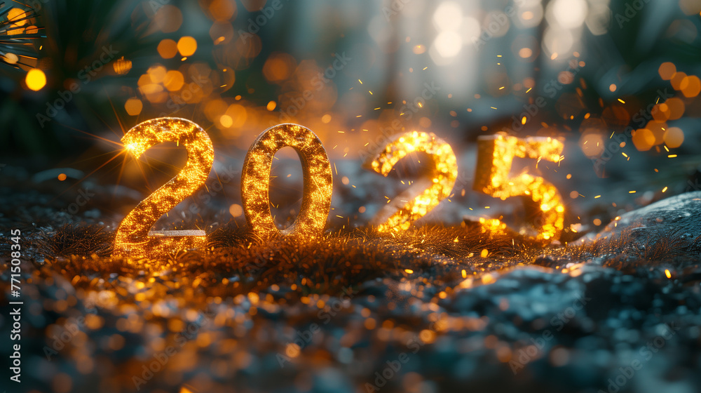 Happy new year, 2025 3d text render neon, Ai generated image