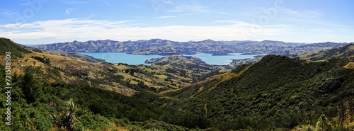 Scenic view of Akaroa peninsula in New Zealand