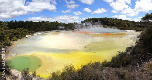 Scenic view of Waiotapu Thermal Park in New Zealand photo