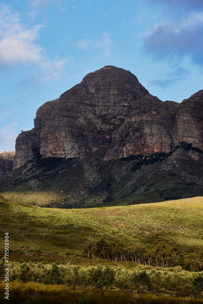 Closeup of majestic Drakenstein mountains in Wellington South Africa on a sunny day