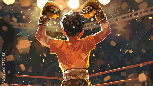 A boxer lifting the championship belt after a hard-fought victory