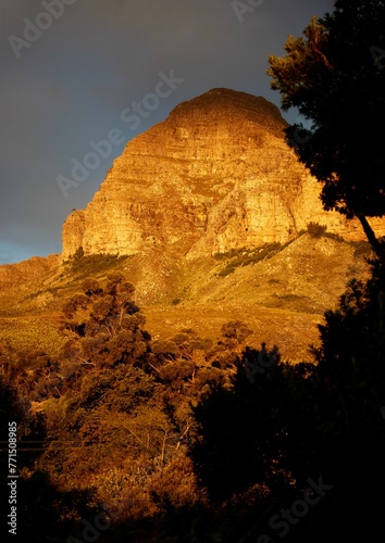 Closeup of majestic Drakenstein mountains in Wellington South Africa at sunset