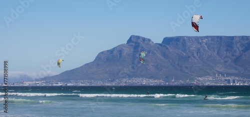 Table Mountain Cape Town scenery in South Africa at sunset viewed from Bloubergstrand