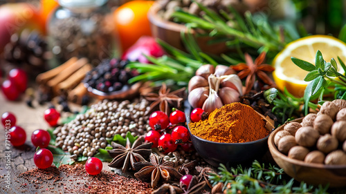herbs spices and fruit used in herbal medicine photo