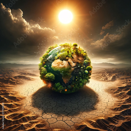 Earth in Desert Crisis: Sun's Wrath and Global Warming
