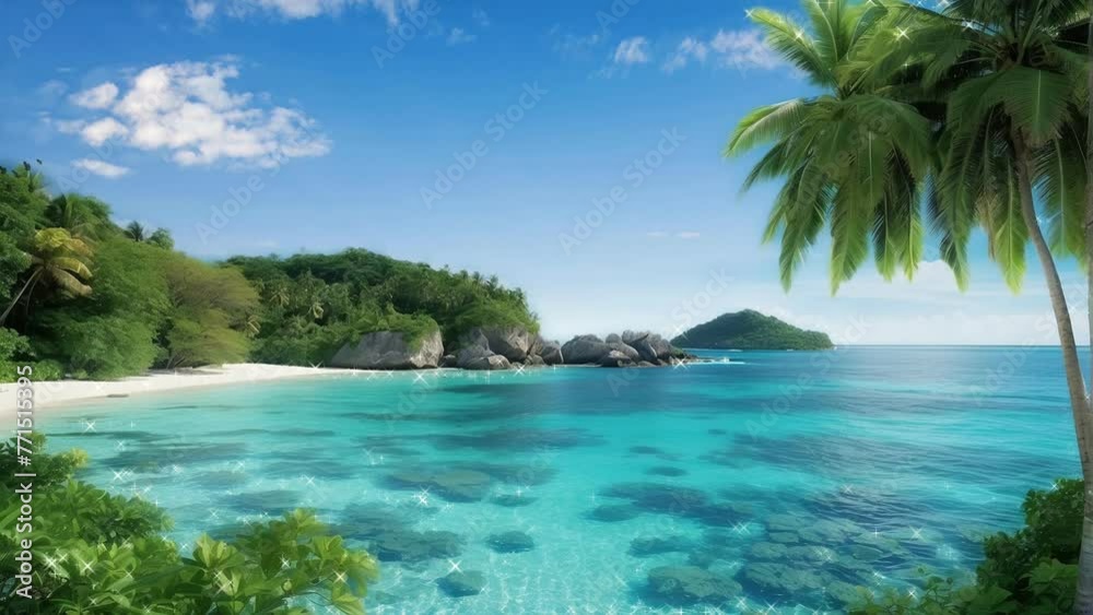 beach with palm trees, background, 4k, animation video, seamless looping, footage, generative ai beach with palm trees, background, 4k, animation video, seamless looping, footage, generative ai