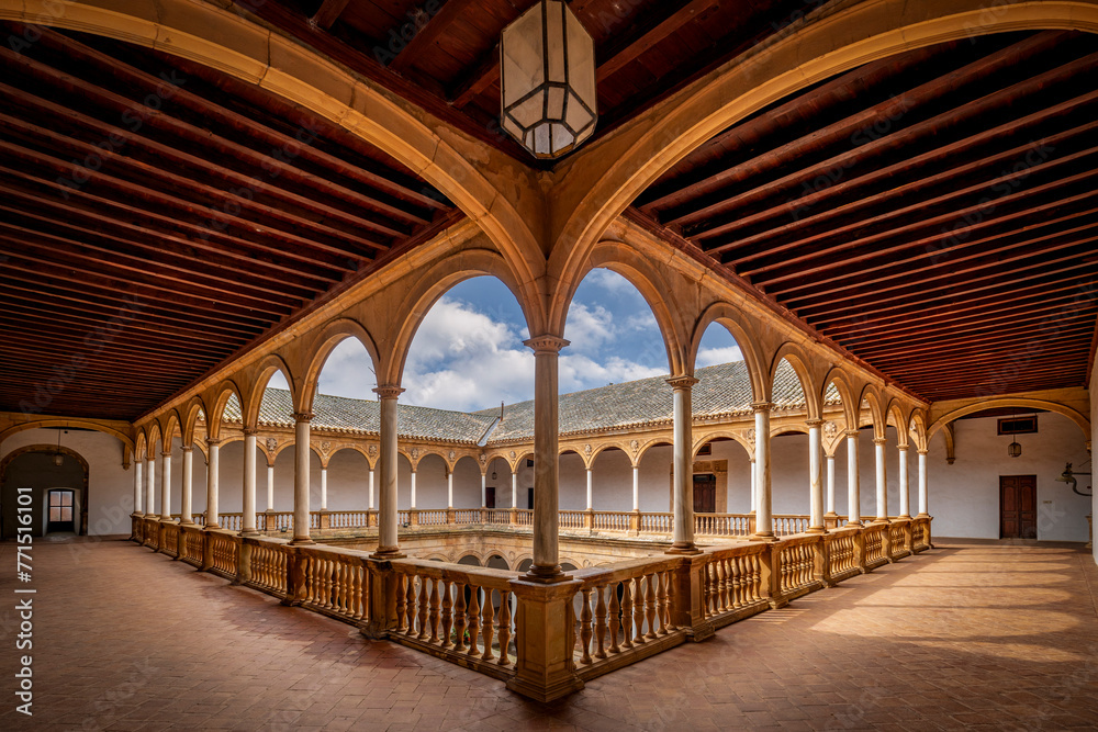 Interior of the beautiful Renaissance cloister of the convent of La Asunción de Calatrava de Almagro, Ciudad Real, Spain, from the first floor
