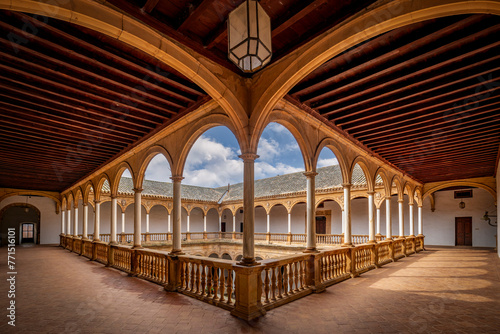 Interior of the beautiful Renaissance cloister of the convent of La Asunción de Calatrava de Almagro, Ciudad Real, Spain, from the first floor photo
