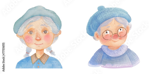 grandma with her cap watercolor vector illustration 