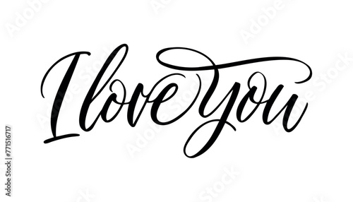 I love you - Lettering calligraphic font, hand drawing. Individual font. Declaration of love. Twisted inscription