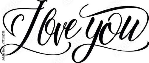I love you - Lettering calligraphic font, hand drawing. Individual font. Declaration of love. Twisted inscription