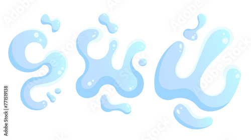 Colored vector icons in vector with turquoise water splashes. Water in different shapes with bubbles 