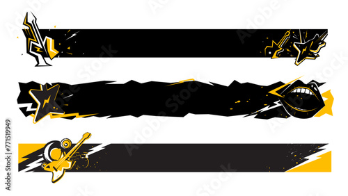 Set of lower third or concert banner design with rock and roll template isolated on white background.
