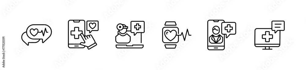 health care media digital consultation icon vector line set online doctor support diagnosis medicals assistant mobile symbol illustration health care media digital consultation icon vector line set online doctor support diagnosis medicals assistant mobile symbol illustration