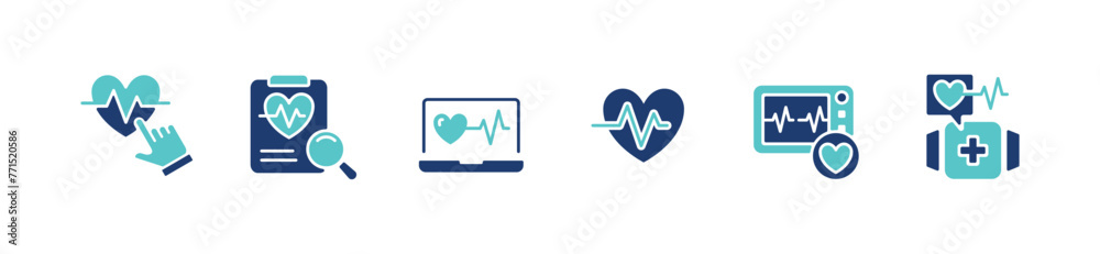 heartbeat monitoring cardiology diagnosis icon set cardiogram heart pulse medicals care vector illustration for web and app - obrazy, fototapety, plakaty 