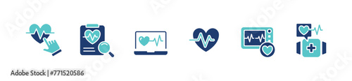 heartbeat monitoring cardiology diagnosis icon set cardiogram heart pulse medicals care vector illustration for web and app photo