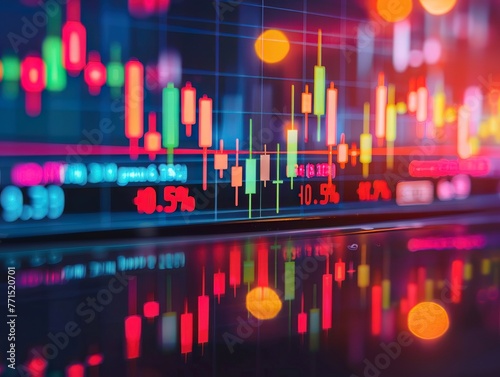 A candlestick chart on a monitor, tracking the price action of a particular stock over time photo