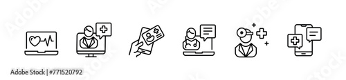 online digital health care consultation icon line set medical check-up support diagnosis vector illustration 