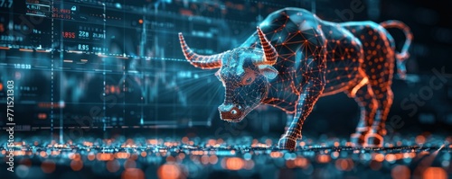 A sleek, modern representation of a bull amidst a digital stock trading interface photo