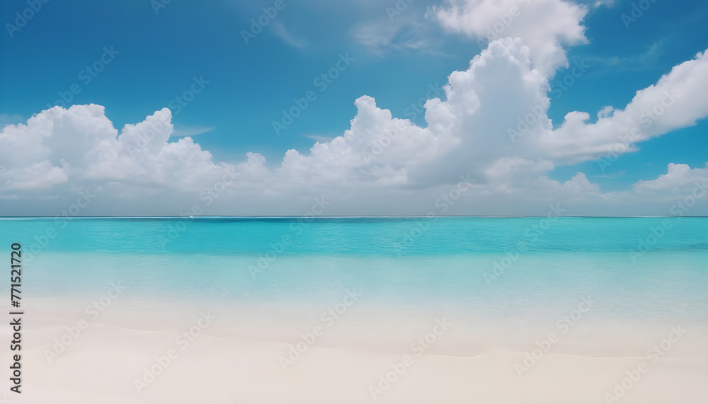 Beautiful sandy beach calm wave on background white clouds in blue sky 5