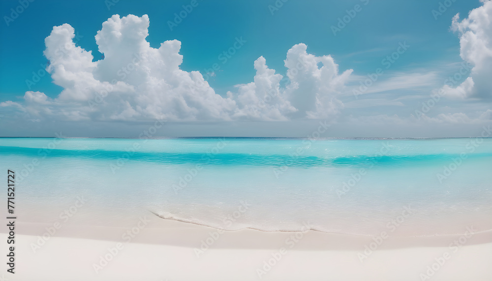 Beautiful sandy beach calm wave on background white clouds in blue sky 6