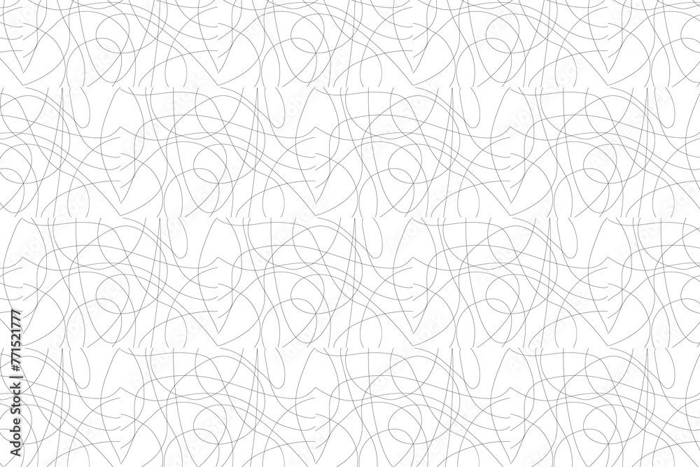 Abstract background. Fantasy ornament of curved lines. Black ornament on a white background for printing on fabric, appliques and cards. Flyer background design, advertising background, fabric, 