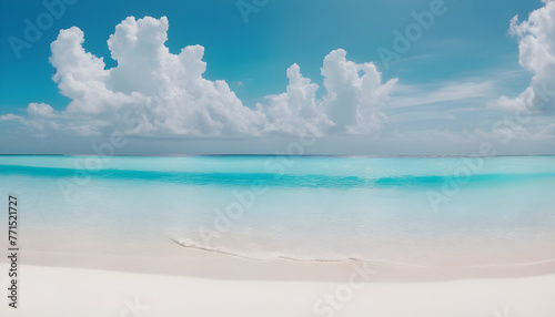 Beautiful sandy beach calm wave on background white clouds in blue sky 6