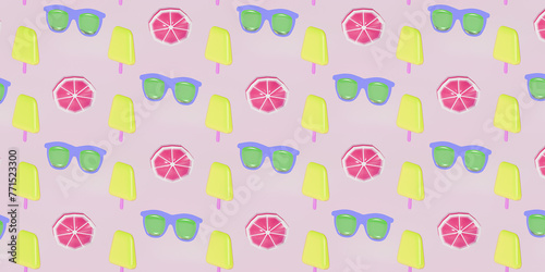 Ice cream and Lemon on white purpule background. For cafe, menu, restaurant. 3d template background.