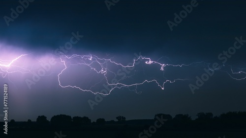 Stunning image of a lightning bolt illuminated in the purple night sky