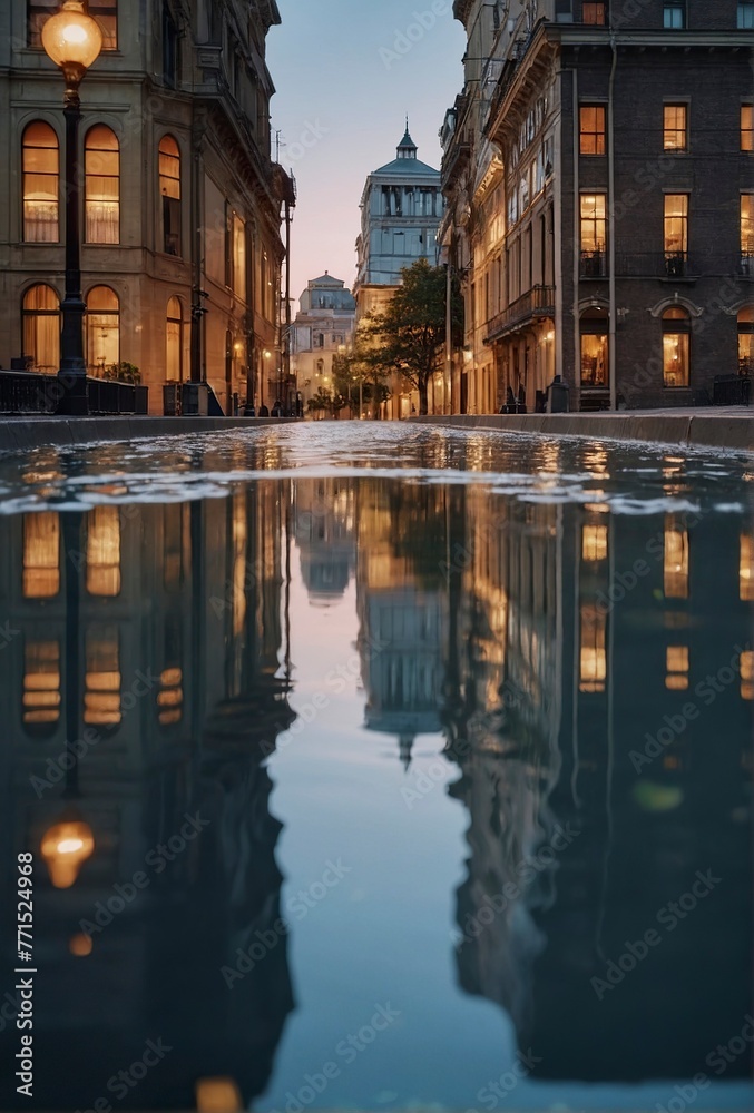 Reflected flooded buildings in the water Reflected flooded buildings in the water