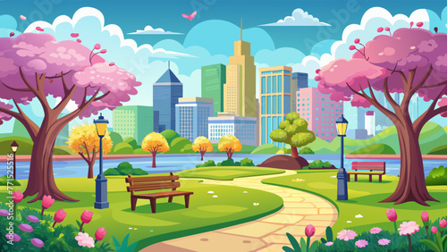 city-park-at-springtime illustration-background photo