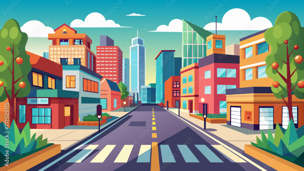 city-road-with-crossroads-on-the-background vector illustration 
