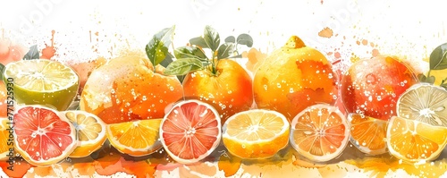 Bursting Citrus Fruits Overflowing with Vitamin C and Sunshine Filled Segments in Hand Drawn