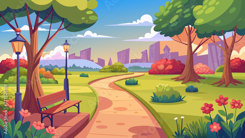 walking-path-in-park---illustration-background photo