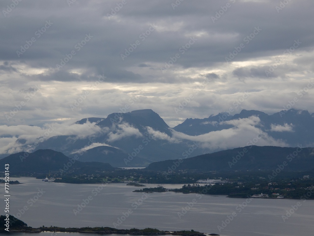 Aerial view of scenic natural scenery around the fjord in Trondheim, Norway Aerial view of scenic natural scenery around the fjord in Trondheim, Norway