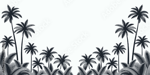 Tropical palm tree silhouettes on a white background, tropical summer garden, Vector illustration, generative ai