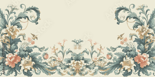 Vintage baroque ornament in retro style. Seamless pattern, decorative fabric ornament design, generative ai