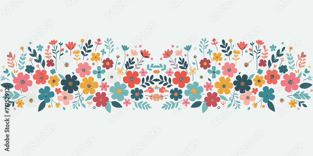 Seamless floral border with flowers and leaves, summer floral decoration, Vector illustration, generative ai Seamless floral border with flowers and leaves, summer floral decoration, Vector illustration, generative ai