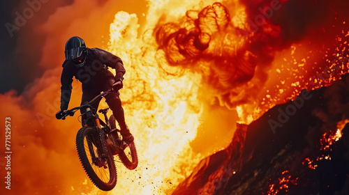 A thrillseeker who designs an extreme sports park in an active volcano, offering an adrenaline rush with safety innovations photo