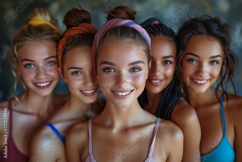 Diverse group of happy young female friends having fun