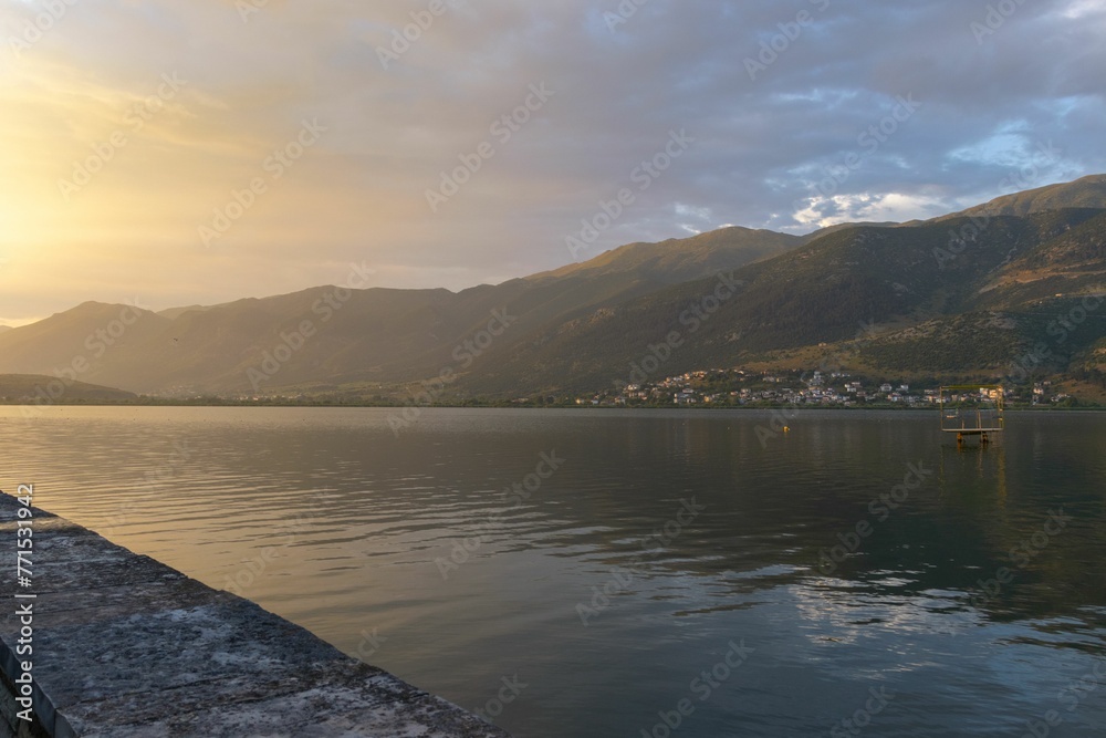 Closeup of Lake of Ioannina during golden hour
