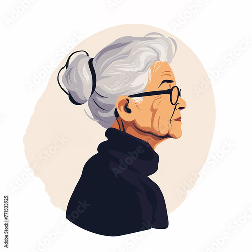 illustration of a old lady, old woman isolated on white background, isolated flat vector modern senior illustration photo