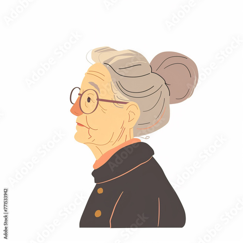 illustration of a old lady, old woman isolated on white background, isolated flat vector modern senior illustration photo