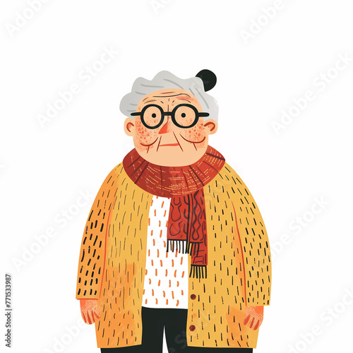 illustration of a old lady, old woman isolated on white background, isolated flat vector modern senior illustration photo