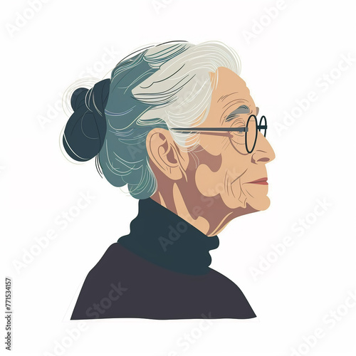 illustration of a old lady, old woman isolated on white background, isolated flat vector modern senior illustration photo